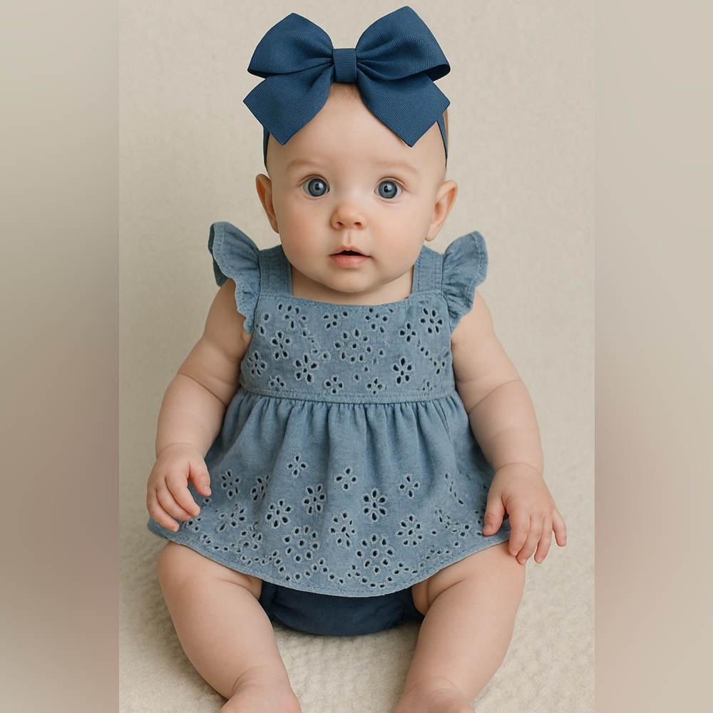 Blue Eyelet Baby Dress with Bloomers